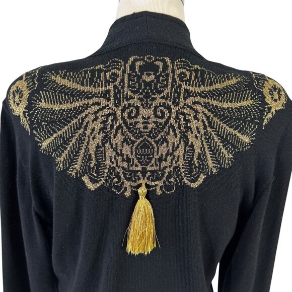 Mondi Black Sweater Gold Metallic Embroidery Tassels EU Size 36 Made Yugoslavia - Picture 7 of 9